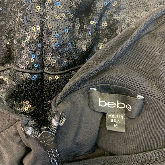 Bebe Black sequin stretchy peplum mini clubwear cocktail dress size medium - Picture 10 of 16